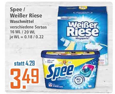 Spee / Weißer Riese Waschmittel verschiedene Sorten 16 WL / 20 WL je WL = 0.18 / 0.22