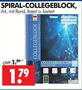SPIRAL-COLLEGEBLOCK, A4, mit Rand, liniert o. kariert
