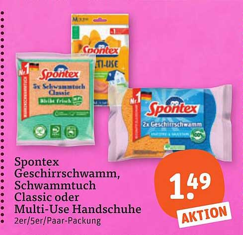 Spontex Geschirrschwamm, Schwammtuch Classic oder Multi-Use Handschuhe 2er/5er/Paar-Packung