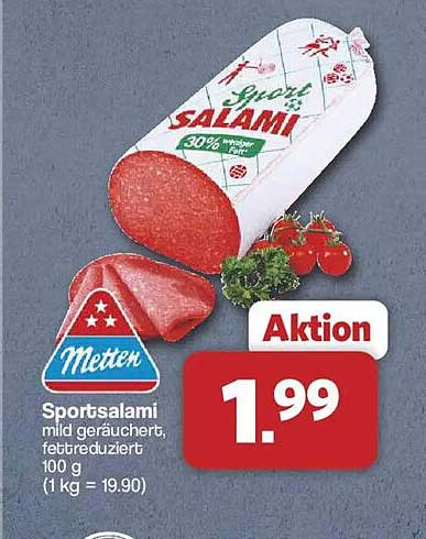 Sportsalami mild geräuchert, fettreduziert 100 g (1 kg = 19,90)