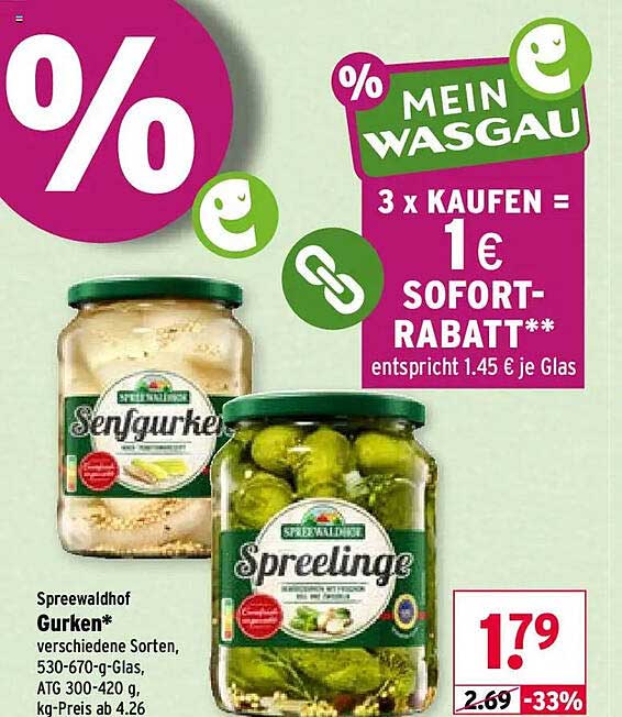 Spreewaldhof Gurken* verschiedene Sorten, 530-670-g-Glas, ATG 300-420 g, kg-Preis ab 4.26