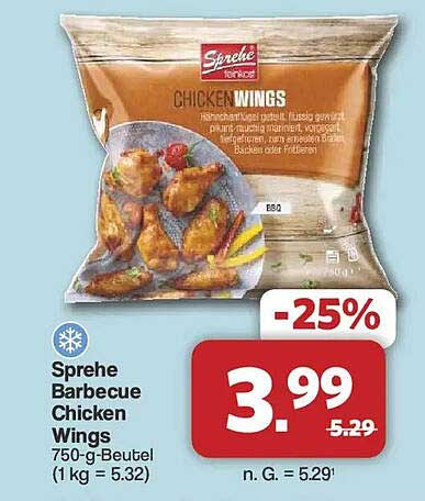 Sprehe Barbecue Chicken Wings 750-g-Beutel (1 kg = 5.32)