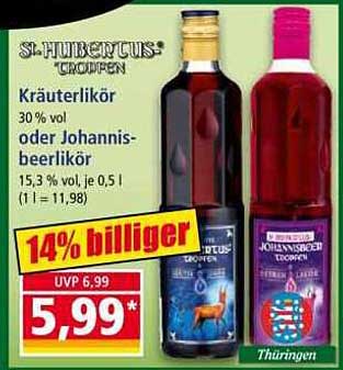 St. Hubertus Tropfen Kräuterlikör oder Johannisbeerlikör