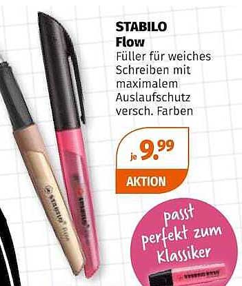 STABILO Flow Füller für weiches Schreiben mit maximalem Auslaufschutz versch. Farben