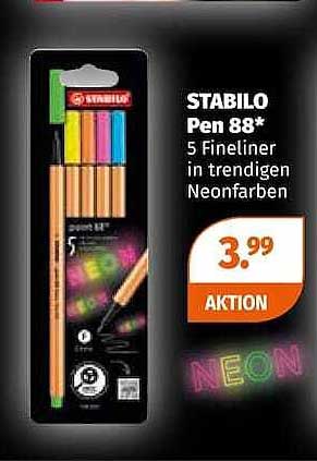 STABILO Pen 88* 5 Fineliner in trendigen Neonfarben