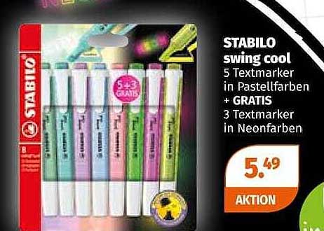 STABILO swing cool 5 Textmarker in Pastellfarben + GRATIS 3 Textmarker in Neonfarben