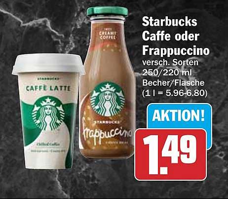 Starbucks Caffe oder Frappuccino versch. Sorten 250/220 ml Becher/Flasche