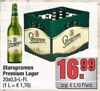 Staropramen Premium Lager 20x0,5-L-Fl. (1 L = € 1,70)