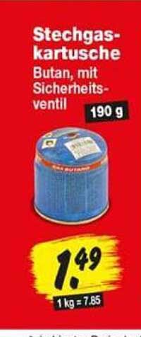 Stechgas-kartusche Butan, mit Sicherheitsventil 190 g