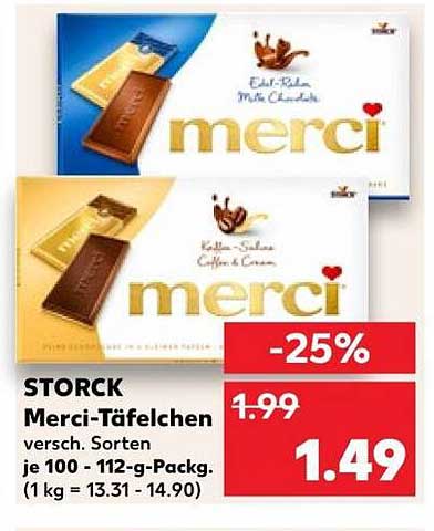 STORCK Merci-Täfelchen versch. Sorten je 100 - 112-g-Packg. (1 kg = 13,31 - 14,90)