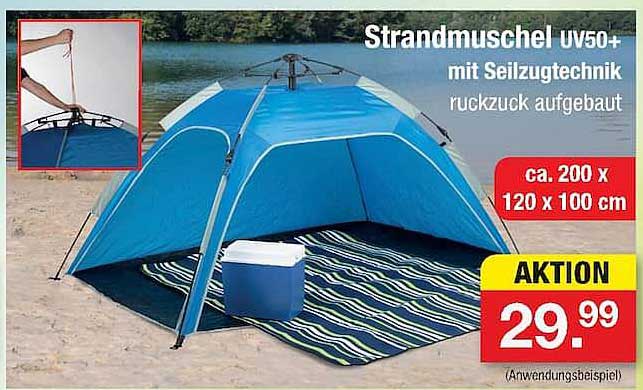 Strandmuschel UV50+ mit Seilzugtechnik ruckzuck aufgebaut