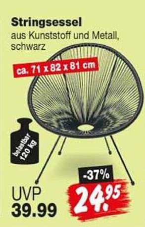 Stringsessel aus Kunststoff und Metall, schwarz