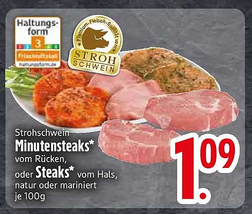 Strohschwein Minutensteaks* vom Rücken, oder Steaks* vom Hals, natur oder mariniert, je 100g