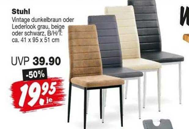 Stuhl Vintage dunkelbraun oder Lederlook grau, beige oder schwarz, B/H/T: ca. 41 x 95 x 51 cm