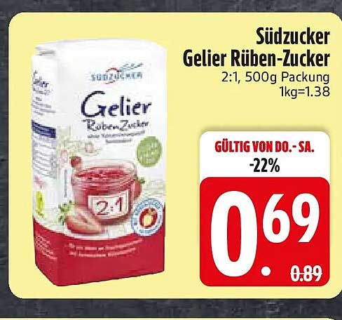 Südzucker Gelier Rüben-Zucker 2:1, 500g Packung 1kg=1.38