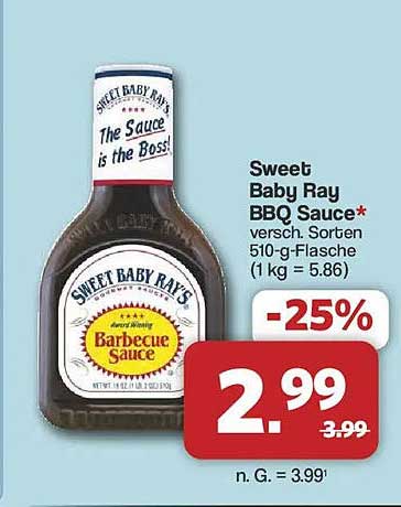 Sweet Baby Ray BBQ Sauce* versch. Sorten 510-g-Flasche (1 kg = 5.86)