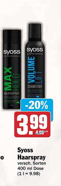 Syoss Haarspray versch. Sorten 400 ml Dose (1 l = 9.98)