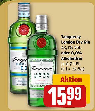 Tanqueray London Dry Gin 43,1% Vol oder 0,0% Alkoholfrei je 0,7-l-Fl. (1 l = 22.84) Aktion