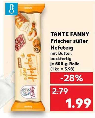 TANTE FANNY Frischer süßer Hefeteig mit Butter, backfertig je 500-g-Rolle (1 kg = 3.98)
