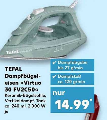 TEFAL Dampfbügeleisen »Virtuo 30 FV2C50« Keramik-Bügelsohle, Vertikaldampf, Tank ca. 240 ml, 2.000 W je