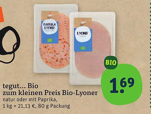 tegut... Bio zum kleinen Preis Bio-Lyoner natur oder mit Paprika, 80 g Packung