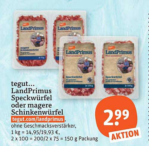tegut... LandPrimus Speckwürfel oder magere Schinkenwürfel