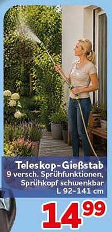 Teleskop-Gießstab 9 versch. Sprühfunktionen, Sprühkopf schwenkbar L 92-141 cm