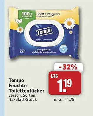 Tempo Feuchte Toilettentücher vers. Sorten 42-Blatt-Stück