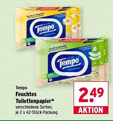 Tempo Feuchtes Toilettenpapier* verschiedene Sorten, je 2 x 42-Stück-Packung
