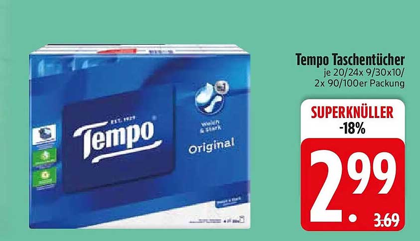Tempo Taschentücher je 20/24x 9/30x10/2x 90/100er Packung