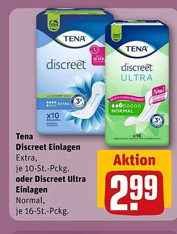 Tena Discreet Einlagen Extra, je 10-St.-Pckg. oder Discreet Ultra Einlagen Normal, je 16-St.-Pckg.