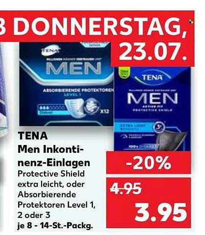 TENA Men Inkontinenz-Einlagen Protective Shield extra leicht, oder Absorbierende Protektoren Level 1, 2 oder 3 je 8- 14-St.-Packg.