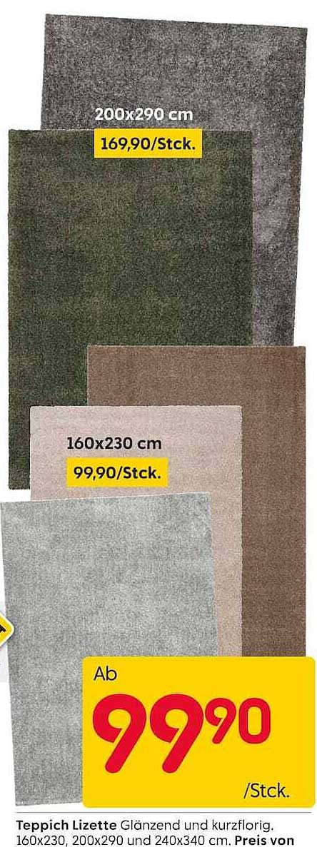 Teppich Lizette Glänzend und kurzflorig. 160x230, 200x290 und 240x340 cm.