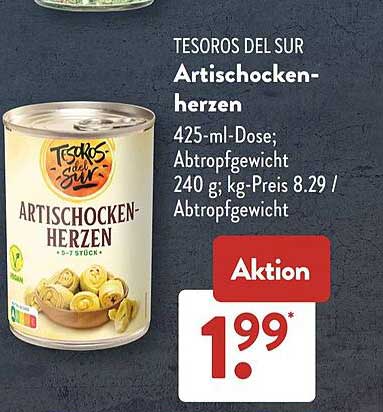 TESOROS DEL SUR Artischockenherzen 425-ml-Dose; Abtropfgewicht 240 g; kg-Preis 8.29 / Abtropfgewicht
