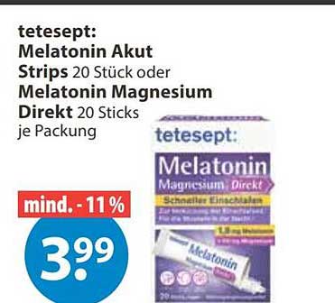 tetesept: Melatonin Akut Strips 20 Stück oder Melatonin Magnesium Direkt 20 Sticks je Packung