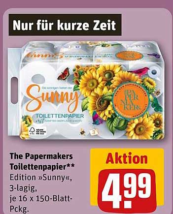The Papermakers Toilettenpapier** Edition »Sunny«, 3-lagig, je 16 x 150-Blatt-Pckg.
