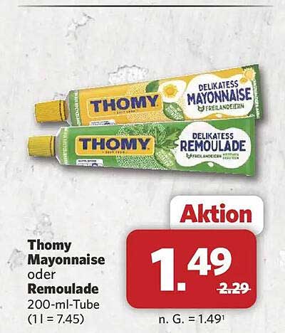 Thomy Mayonnaise oder Remoulade 200-ml-Tube (1 l = 7.45)