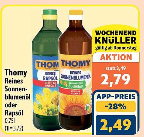 Thomy Reines Sonnenblumenöl oder Rapsöl 0,75l (1l=3,72)