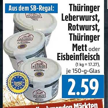Thüringer Leberwurst, Rotwurst, Thüringer Mett oder Eisbeinfleisch