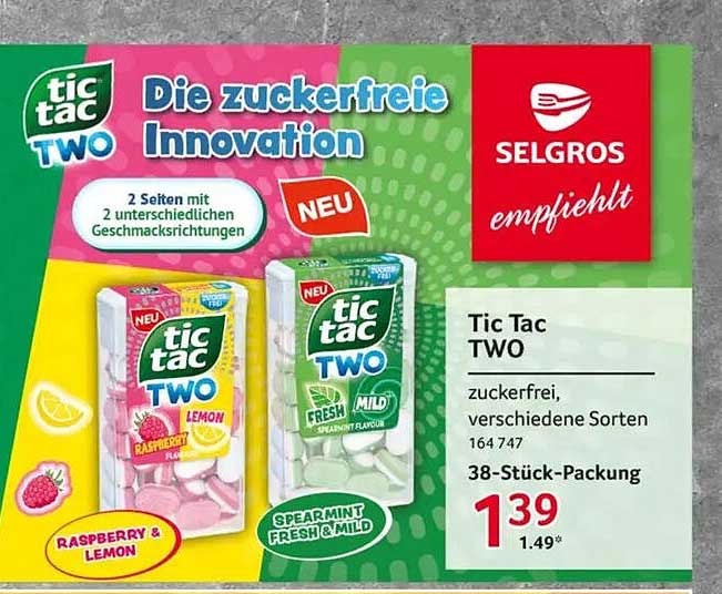 Tic Tac TWO zuckerfrei, verschiedene Sorten 38-Stück-Packung