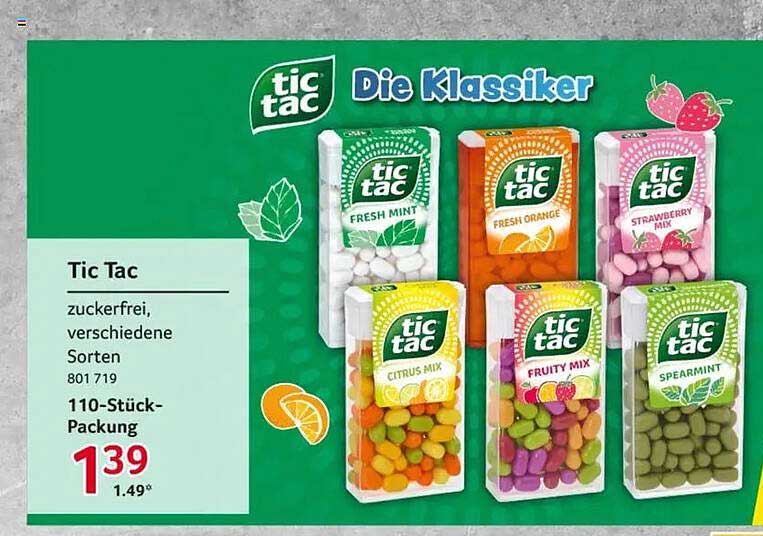 Tic Tac zuckerfrei, verschiedene Sorten 110-Stück-Packung
