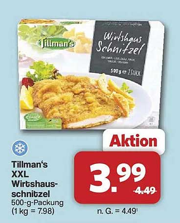 Tillman's XXL Wirtshaus-Schnitzel 500-g-Packung (1 kg = 7.98)