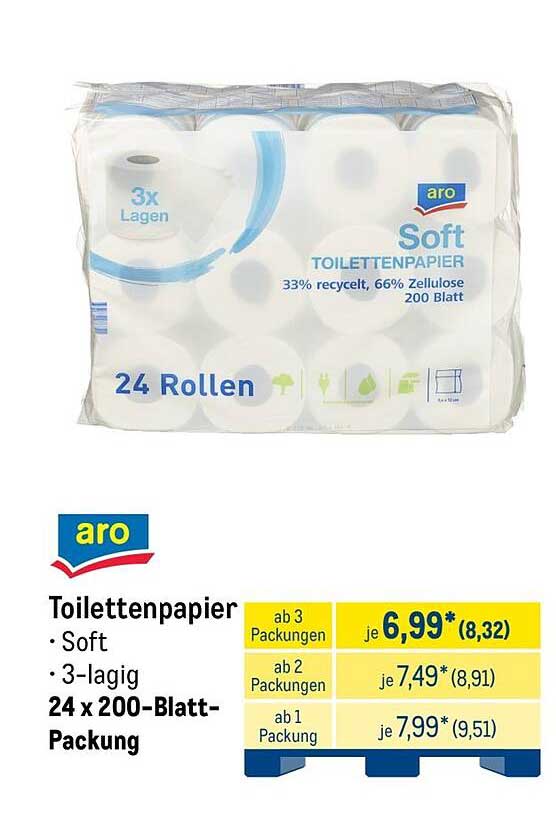 Toilettenpapier • Soft • 3-lagig • 24 x 200-Blatt-Packung