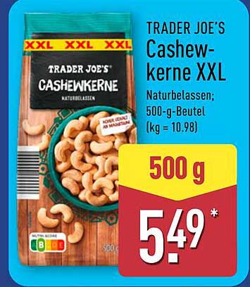 TRADER JOE'S Cashew-kerne XXL Naturbelassen; 500-g-Beutel (kg = 10.98)