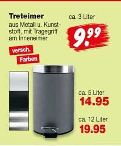 Treteimer aus Metall u. Kunststoff, mit Tragegriff am Inneneimer