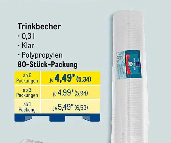 Trinkbecher 0,3 l Klar Polypropylen 80-Stück-Packung