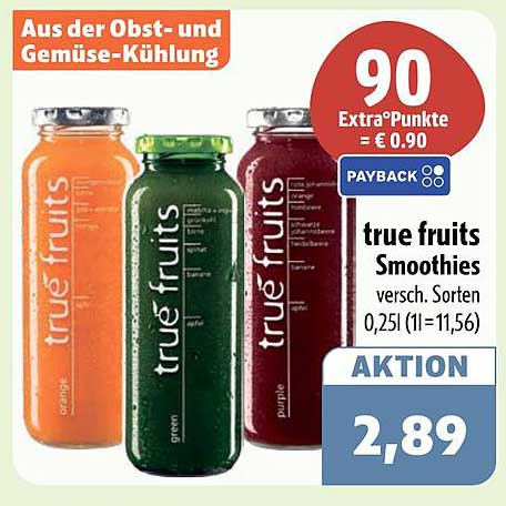 true fruits Smoothies versch. Sorten 0,25l (1l=11,56)