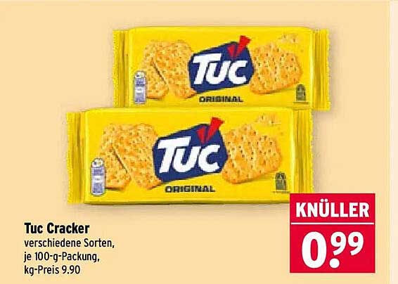 Tuc Cracker verschiedene Sorten, je 100-g-Packung, kg-Preis 9.90