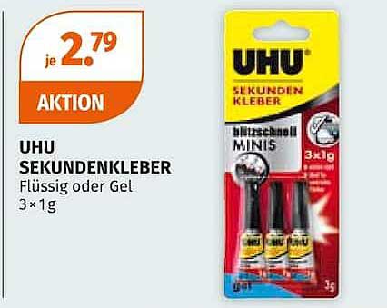 UHU SEKUNDENKLEBER Flüssig oder Gel 3×1g