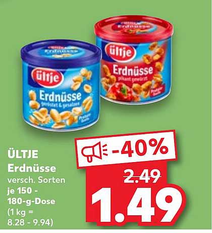 ÜLTJE Erdnüsse versch. Sorten je 150 - 180-g-Dose (1 kg = 8.28 - 9.94)